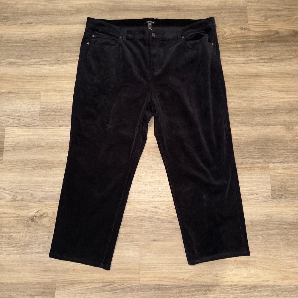 NWT‎ Eileen Fisher Black Corduroy High Rise Straight Ankle Jeans 2XL Organic